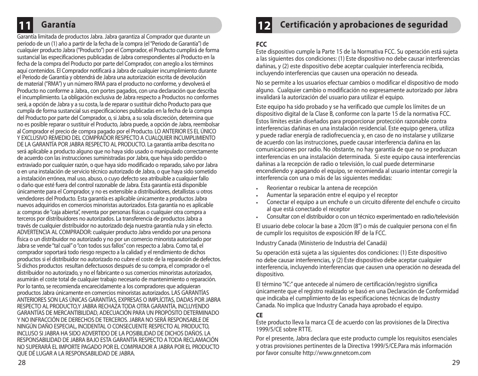 Certificación y aprobaciones de seguridad, Garantía | Jabra BT350 User Manual | Page 17 / 18