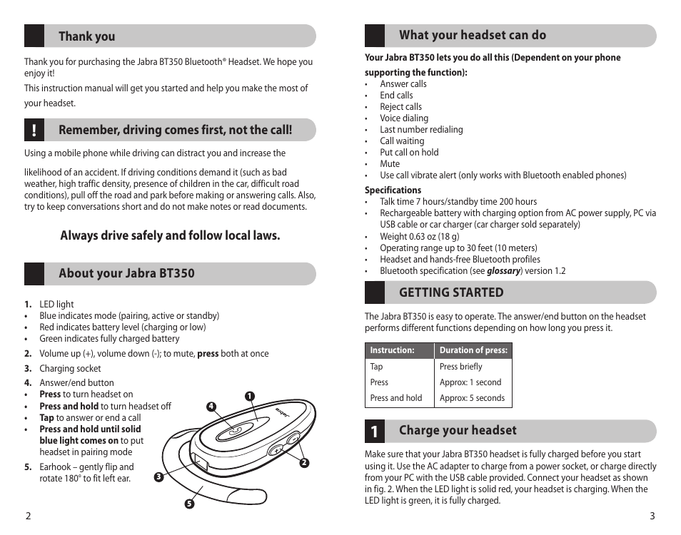 Jabra BT350 User Manual | Page 4 / 18