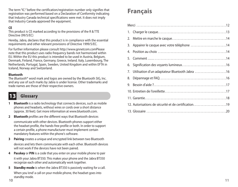 Français | Jabra BT350 User Manual | Page 8 / 18