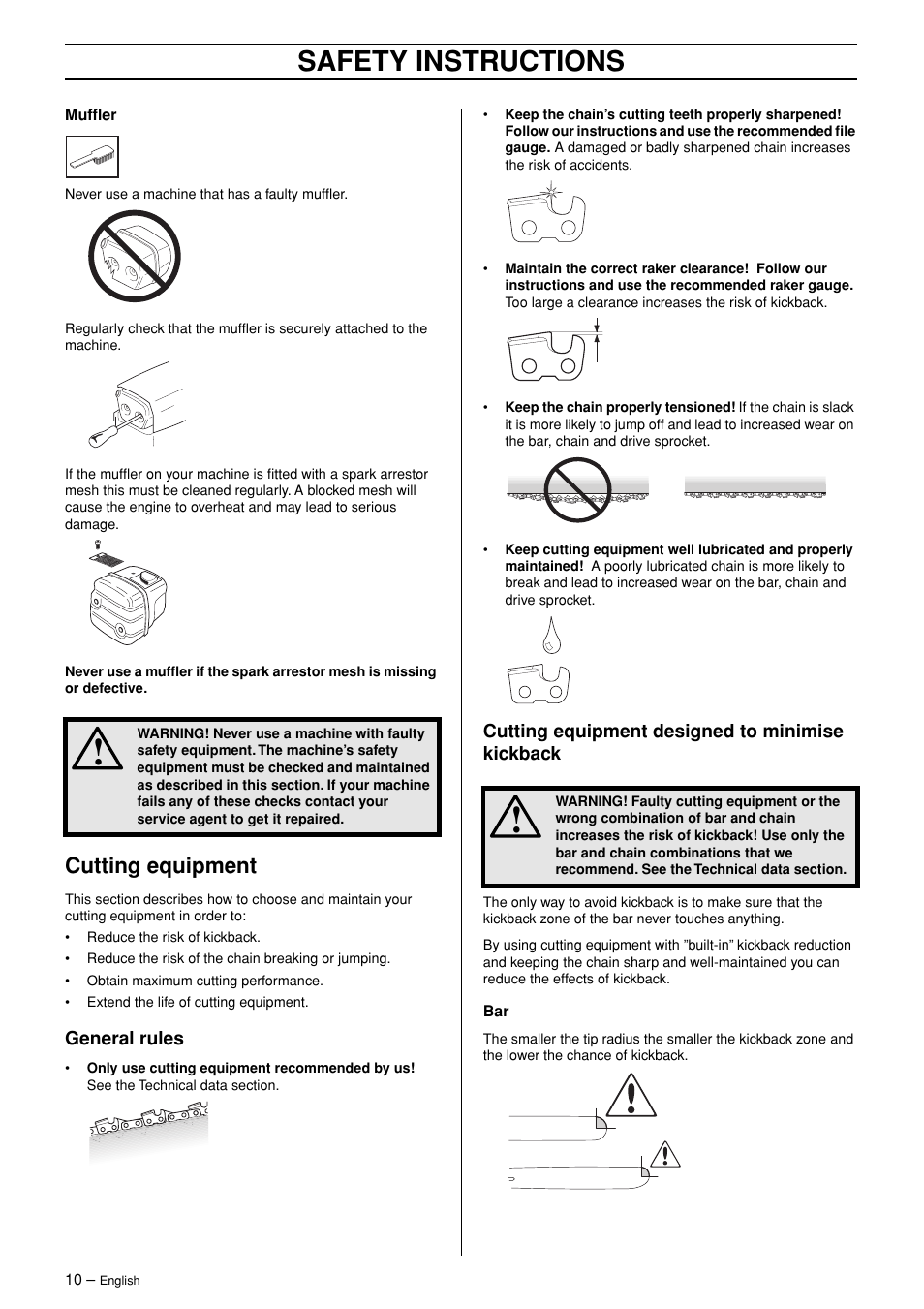 Cutting equipment, General rules, Cutting equipment designed to minimise kickback | Safety instructions | Jonsered POWERLITE 50C User Manual | Page 10 / 40