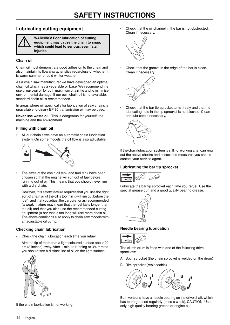 Lubricating cutting equipment, Safety instructions | Jonsered POWERLITE 50C User Manual | Page 14 / 40