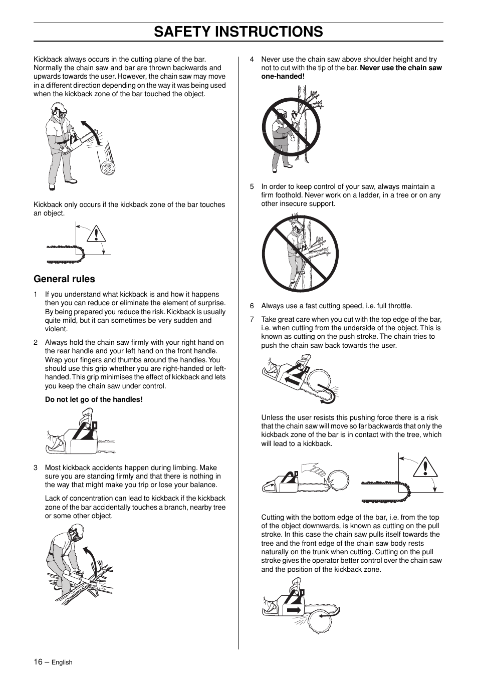 General rules, Safety instructions | Jonsered POWERLITE 50C User Manual | Page 16 / 40