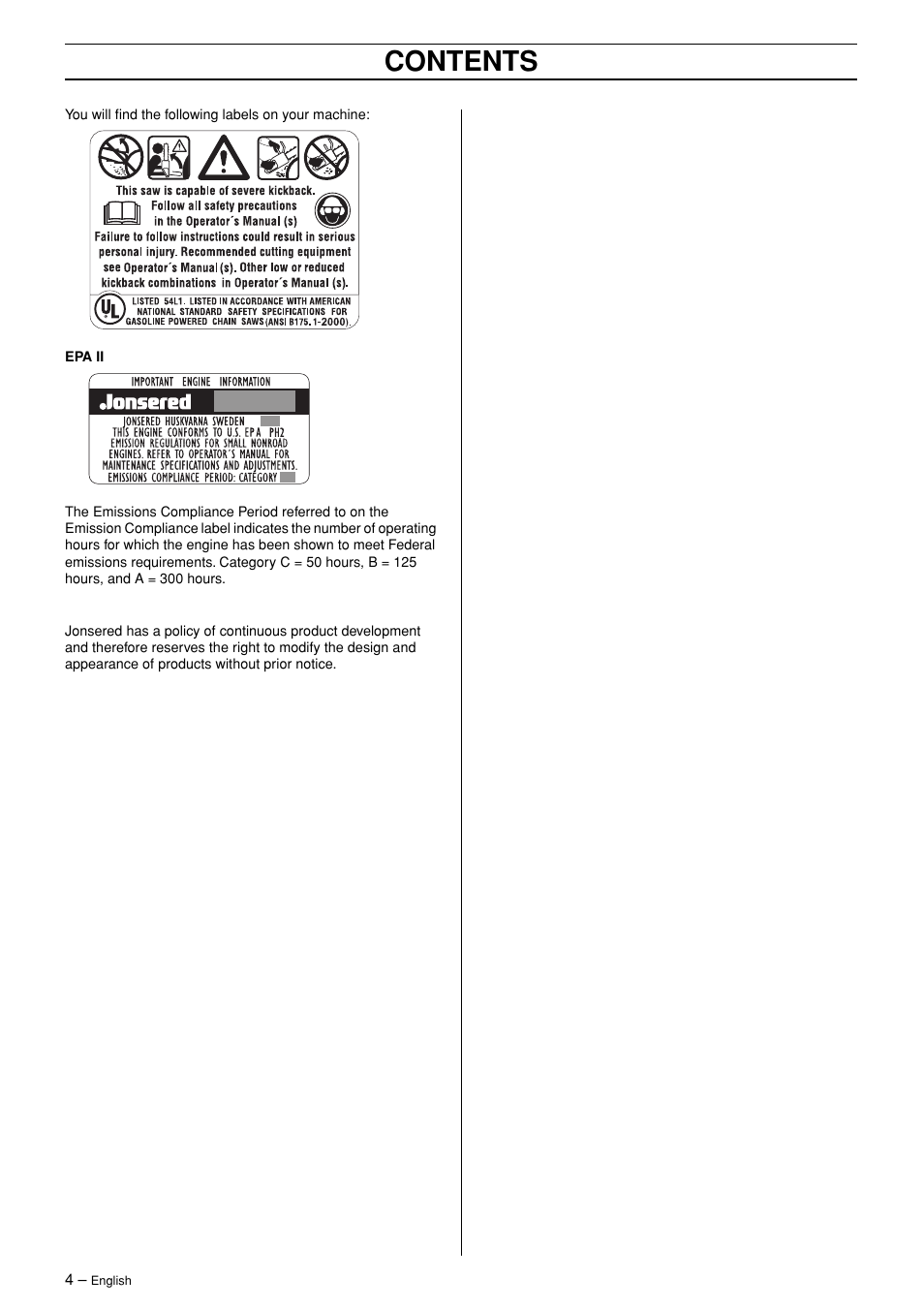 Jonsered POWERLITE 50C User Manual | Page 4 / 40
