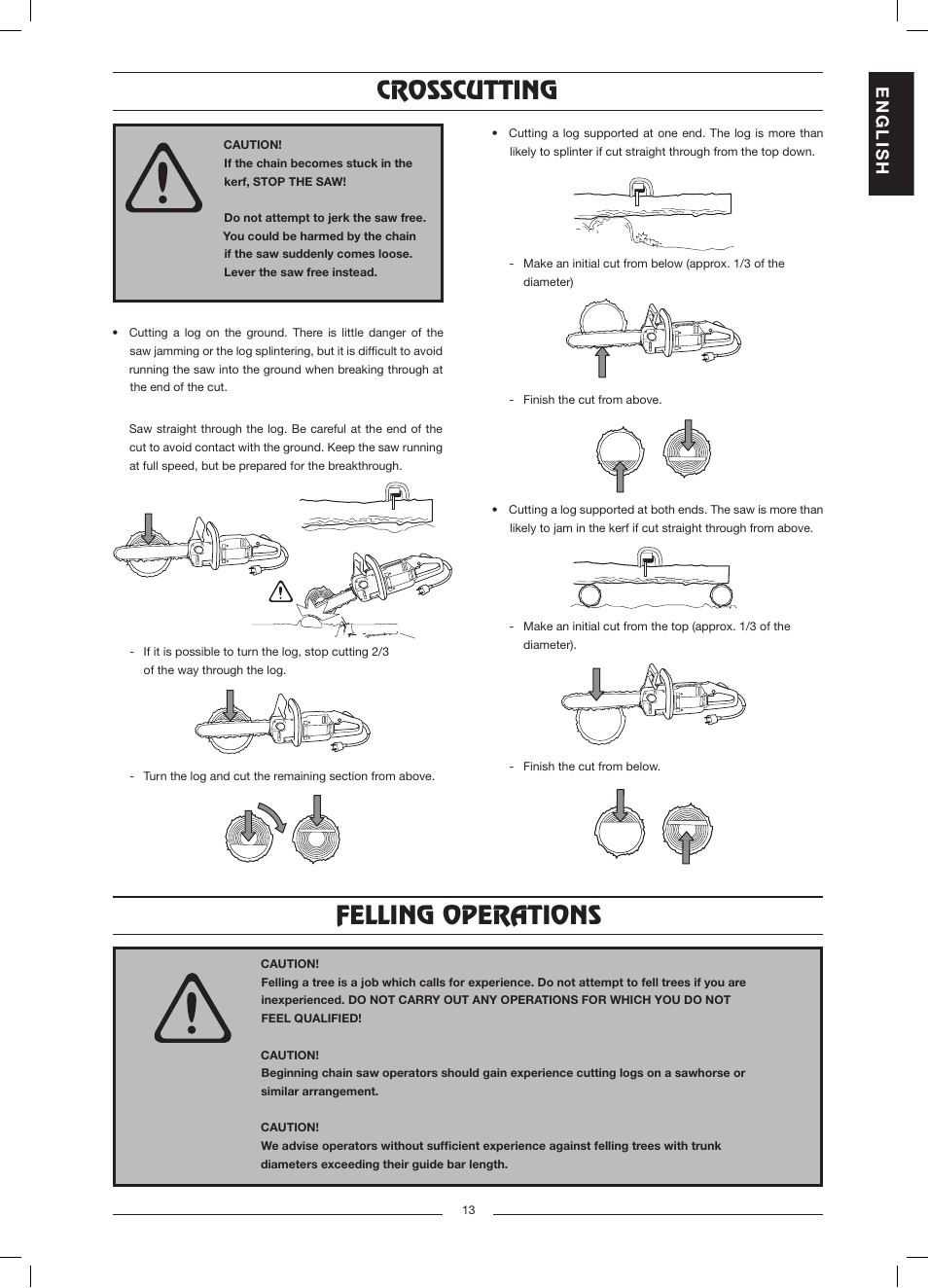 Crosscutting, Felling operations, En g l is h | Jonsered CS 2117 EL User Manual | Page 14 / 16