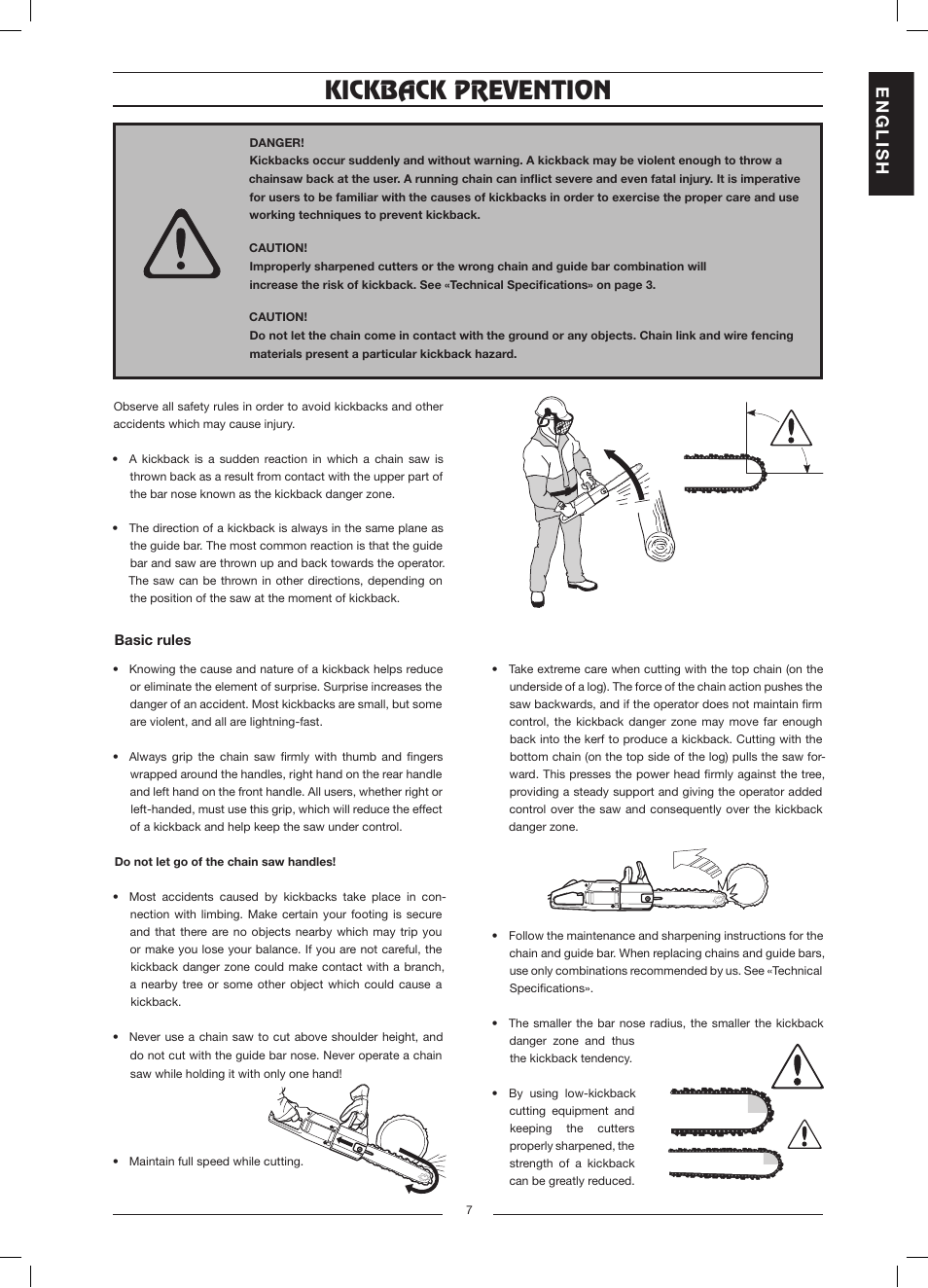 Kickback prevention, En g l is h | Jonsered CS 2117 EL User Manual | Page 8 / 16