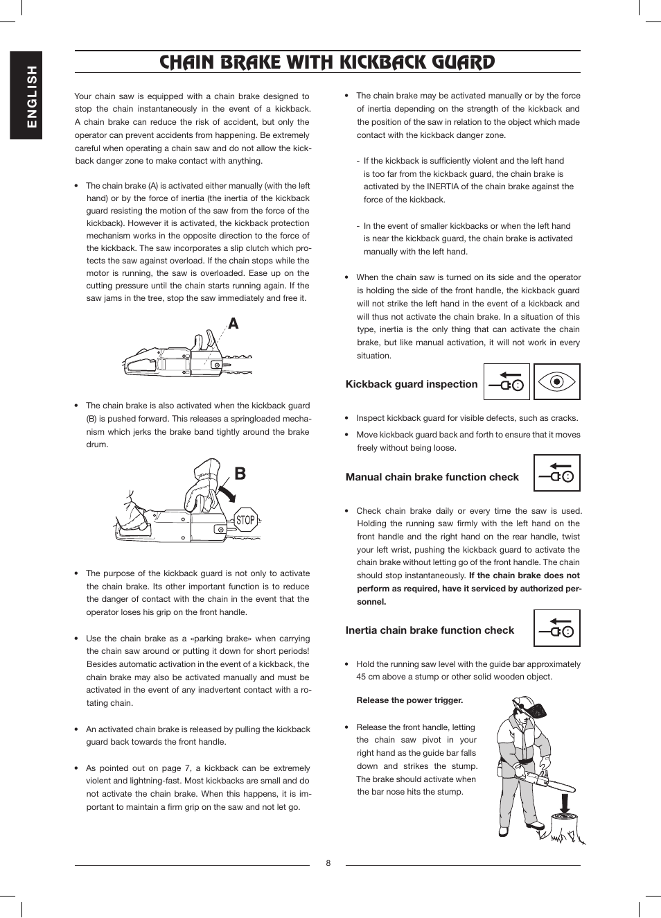 Chain brake with kickback guard, En g l is h | Jonsered CS 2117 EL User Manual | Page 9 / 16