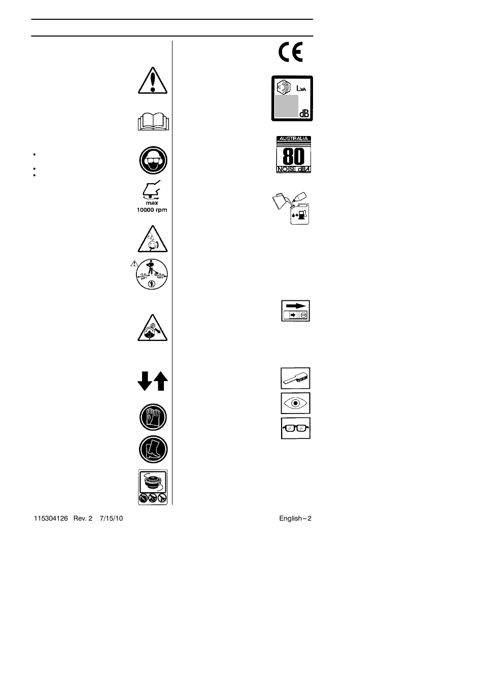 Symbol explanation, Symbols | Jonsered BC 2128 User Manual | Page 2 / 27