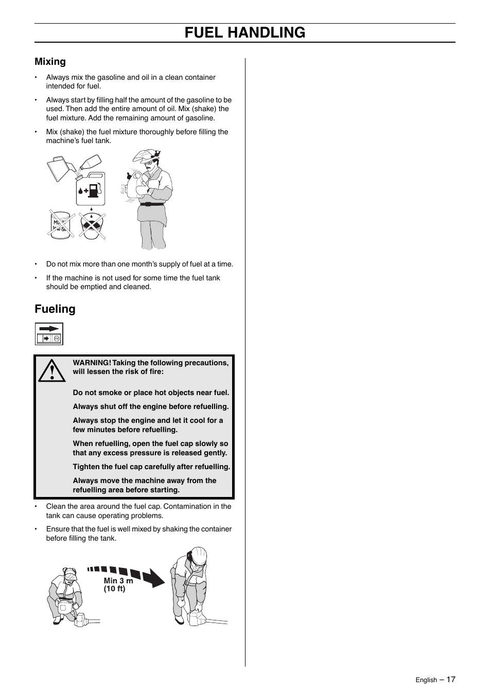 Mixing, Fueling, Fuel handling | Jonsered BC 2125 User Manual | Page 17 / 40