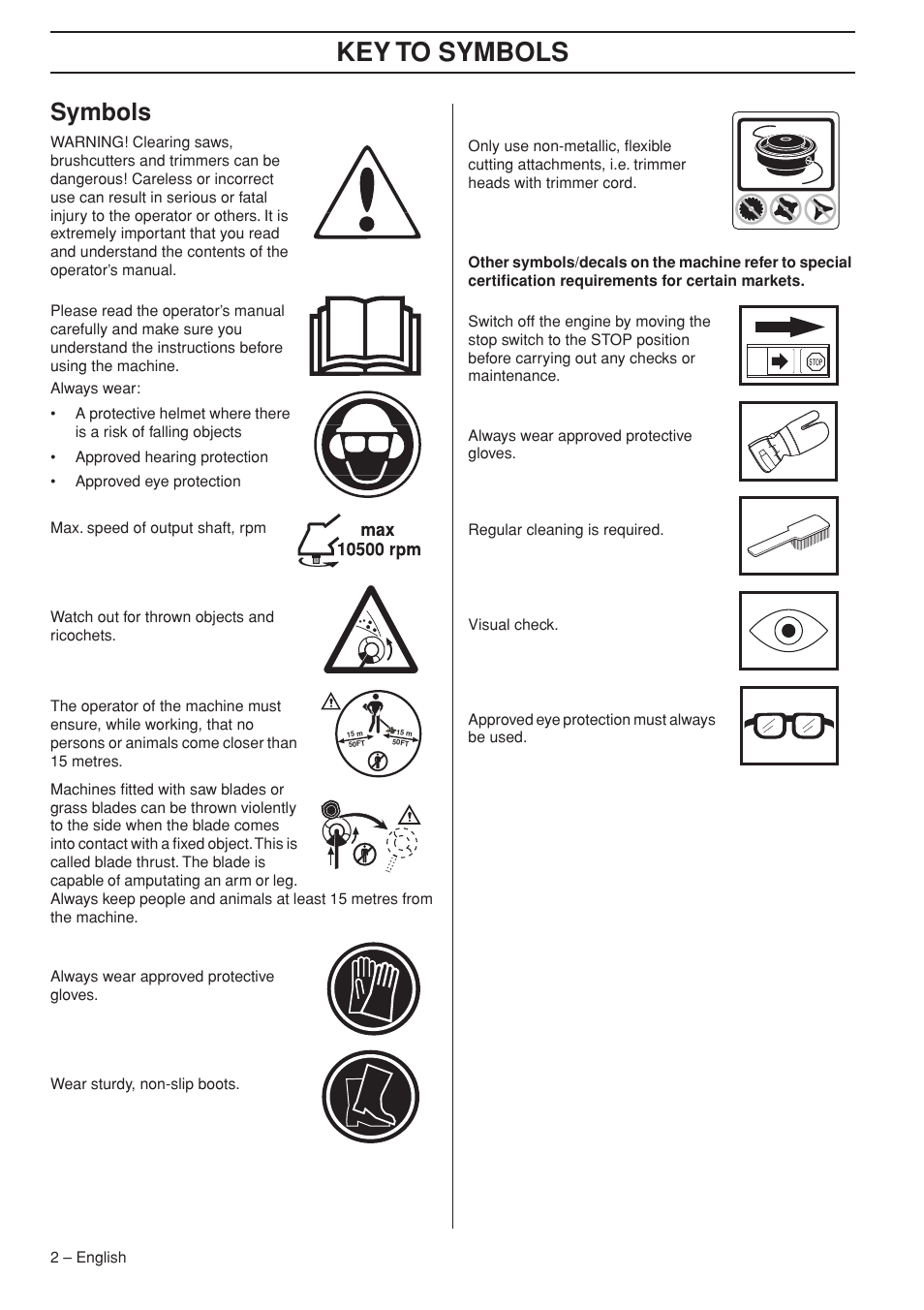 Symbols, Key t o symbols | Jonsered FC 2255 User Manual | Page 2 / 44
