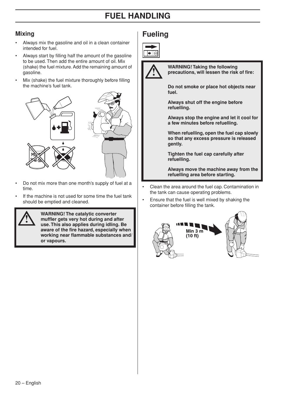 Mixing, Fueling, Fuel handling | Jonsered FC 2255 User Manual | Page 20 / 44