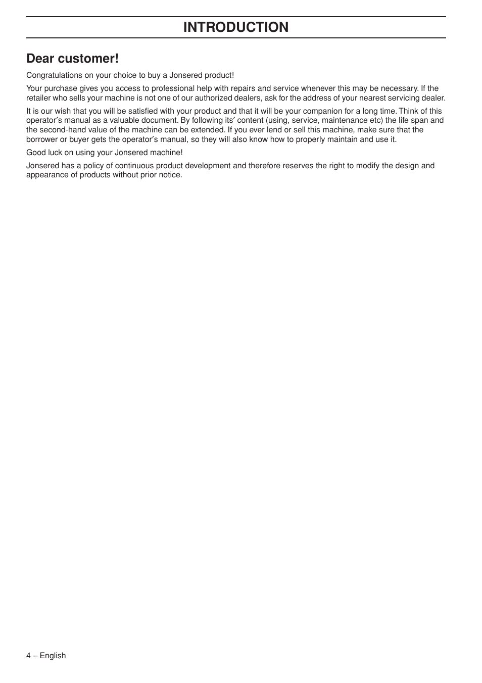 Dear customer, Intr oduction | Jonsered FC 2255 User Manual | Page 4 / 44