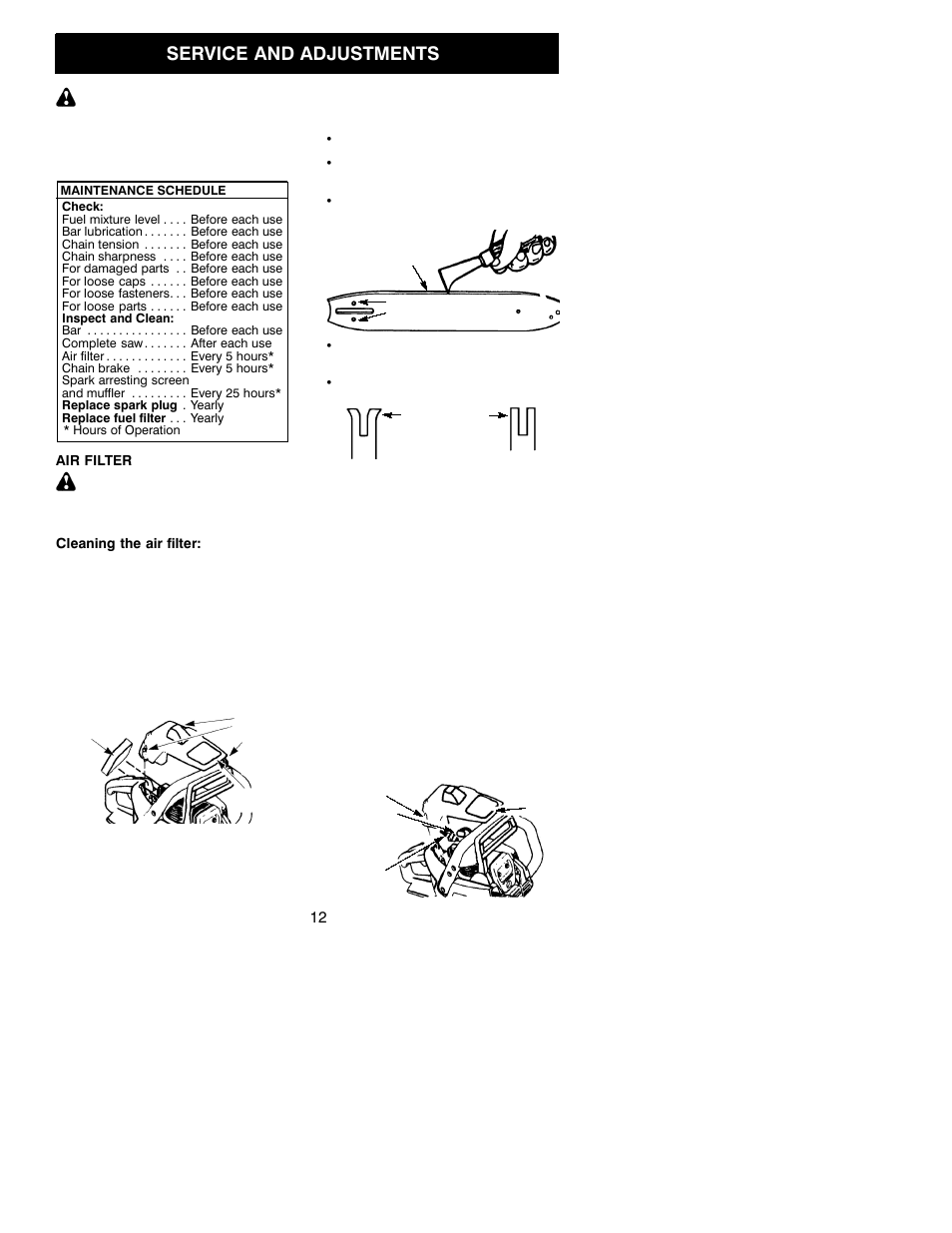 Service and adjustments | Jonsered CS 2137 User Manual | Page 12 / 15