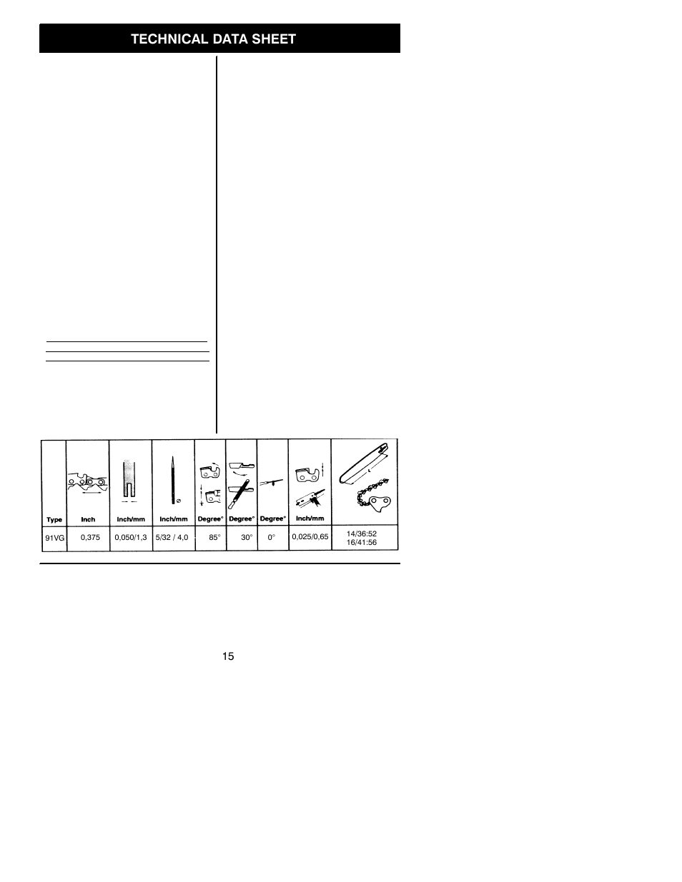 Technical data sheet | Jonsered CS 2137 User Manual | Page 15 / 15