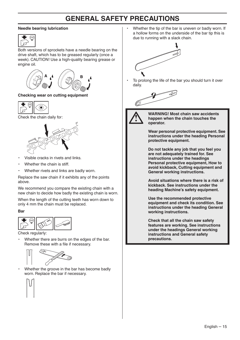 General safety precautions | Jonsered CS 2153 User Manual | Page 15 / 44