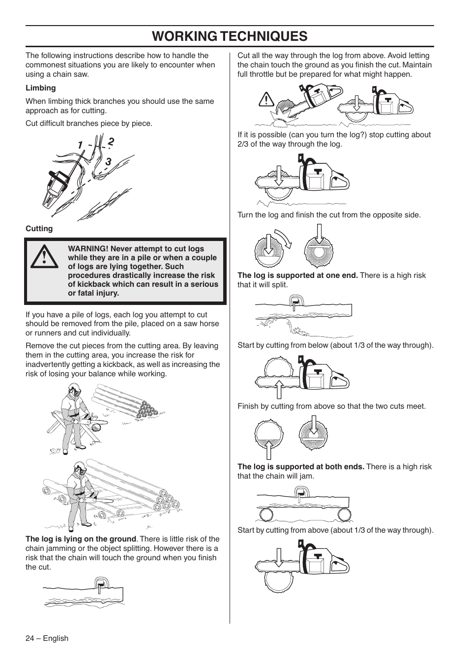 Working techniques | Jonsered CS 2153 User Manual | Page 24 / 44