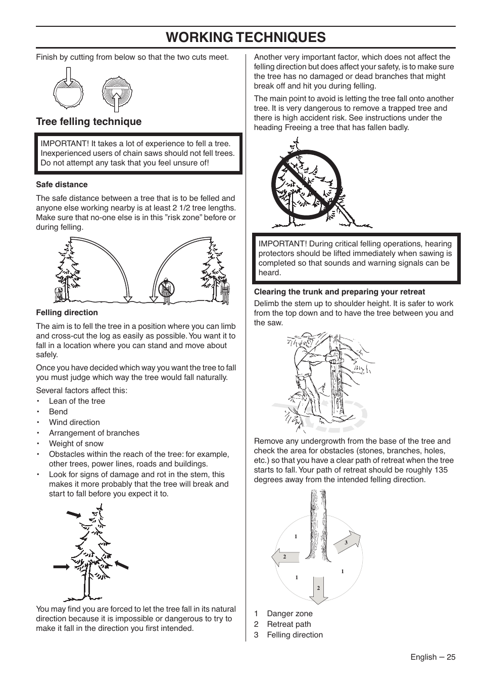 Tree felling technique, Working techniques | Jonsered CS 2153 User Manual | Page 25 / 44
