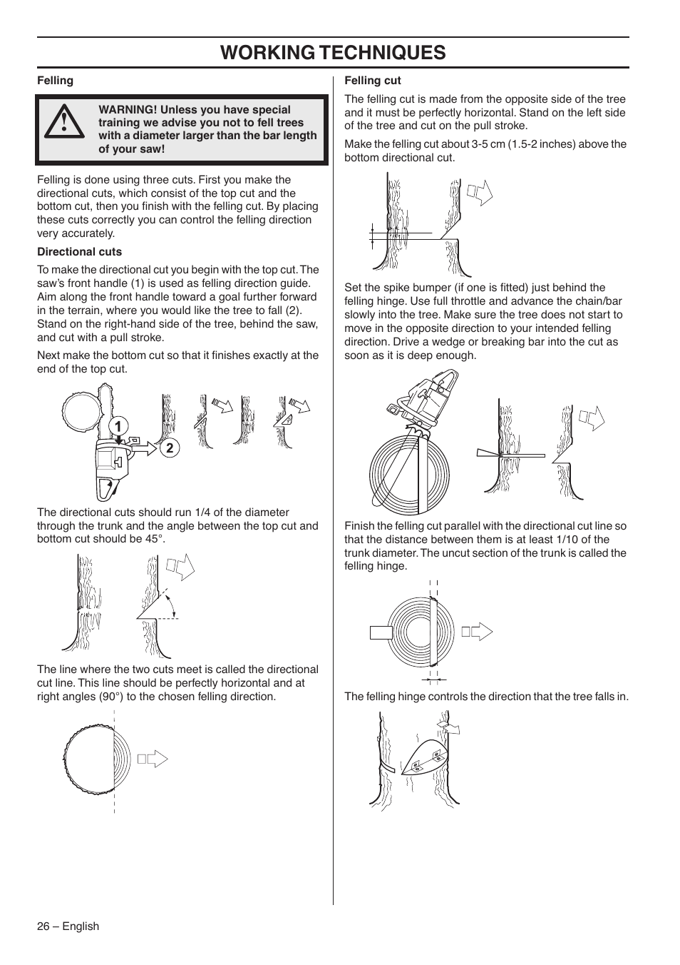 Working techniques | Jonsered CS 2153 User Manual | Page 26 / 44