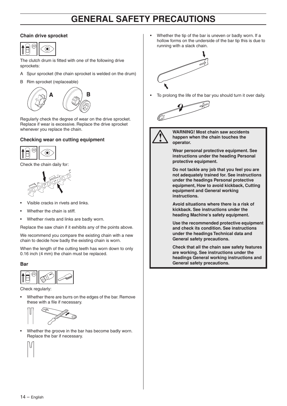 General safety precautions | Jonsered CS 2135T User Manual | Page 14 / 36