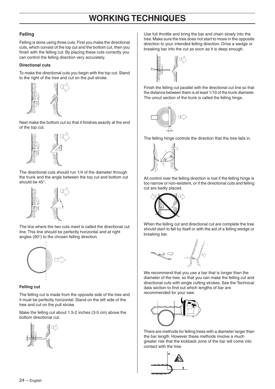Working techniques | Jonsered CS 2135T User Manual | Page 24 / 36