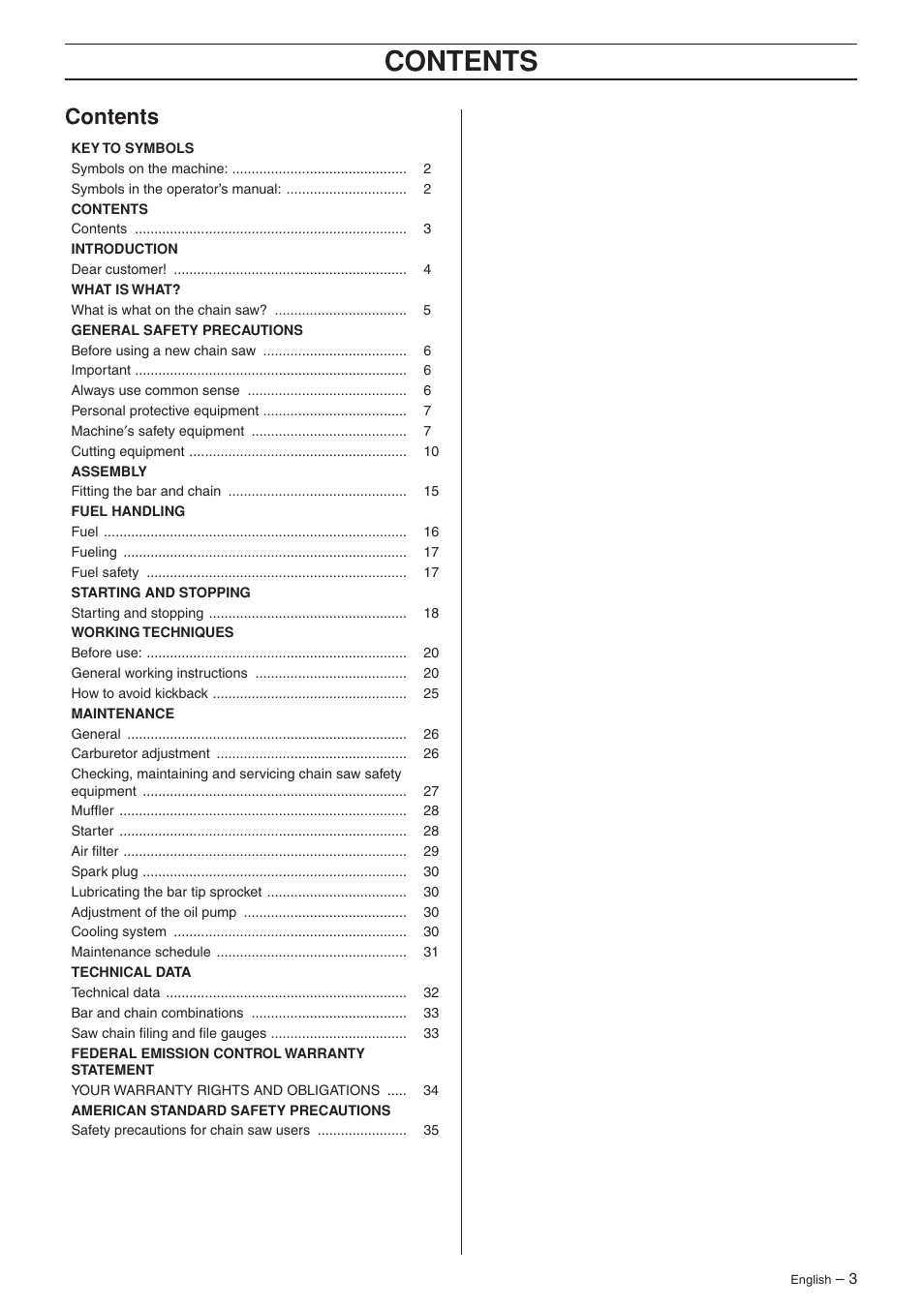 Jonsered CS 2135T User Manual | Page 3 / 36