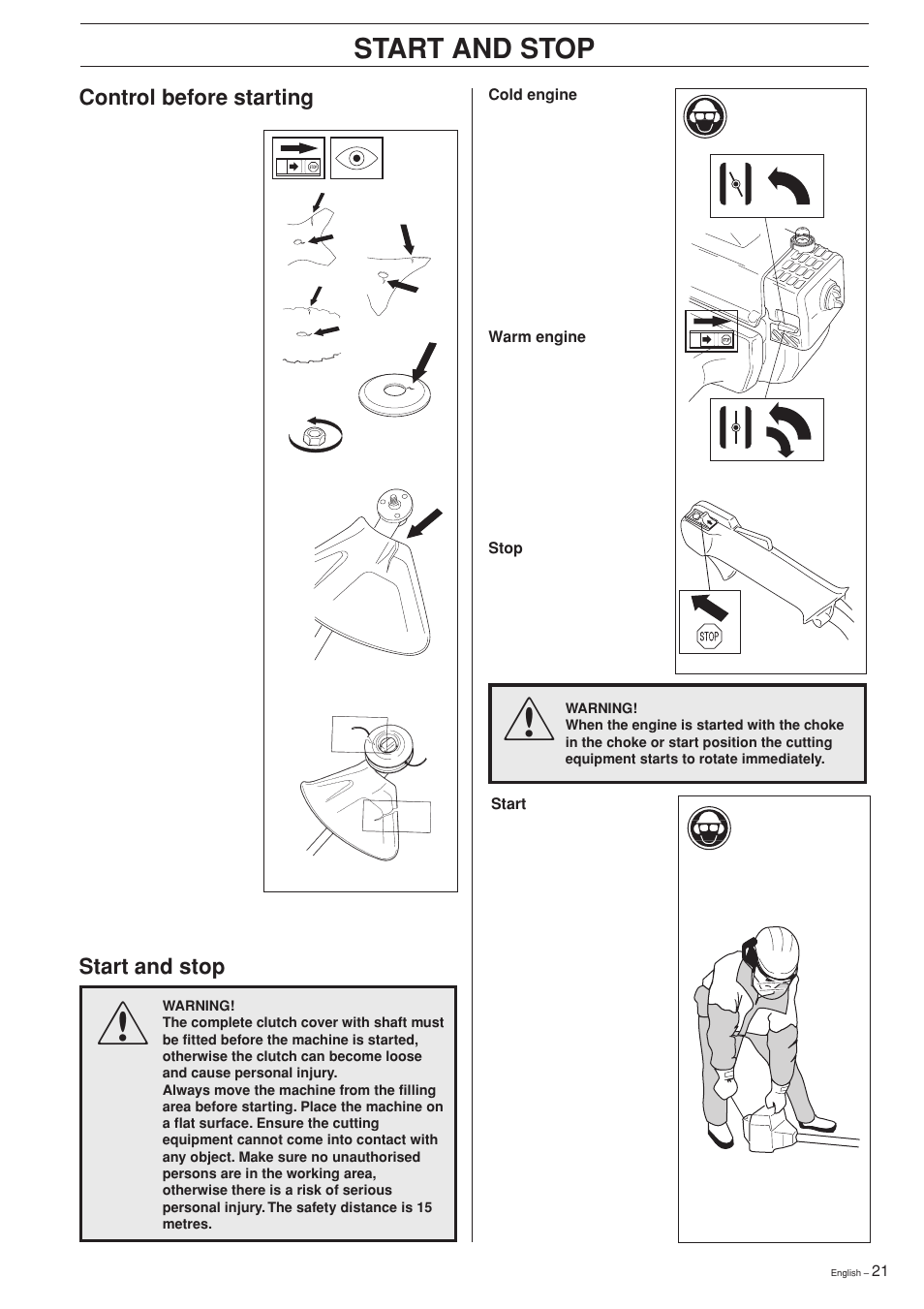 Start and stop | Jonsered GR 2126D User Manual | Page 21 / 32