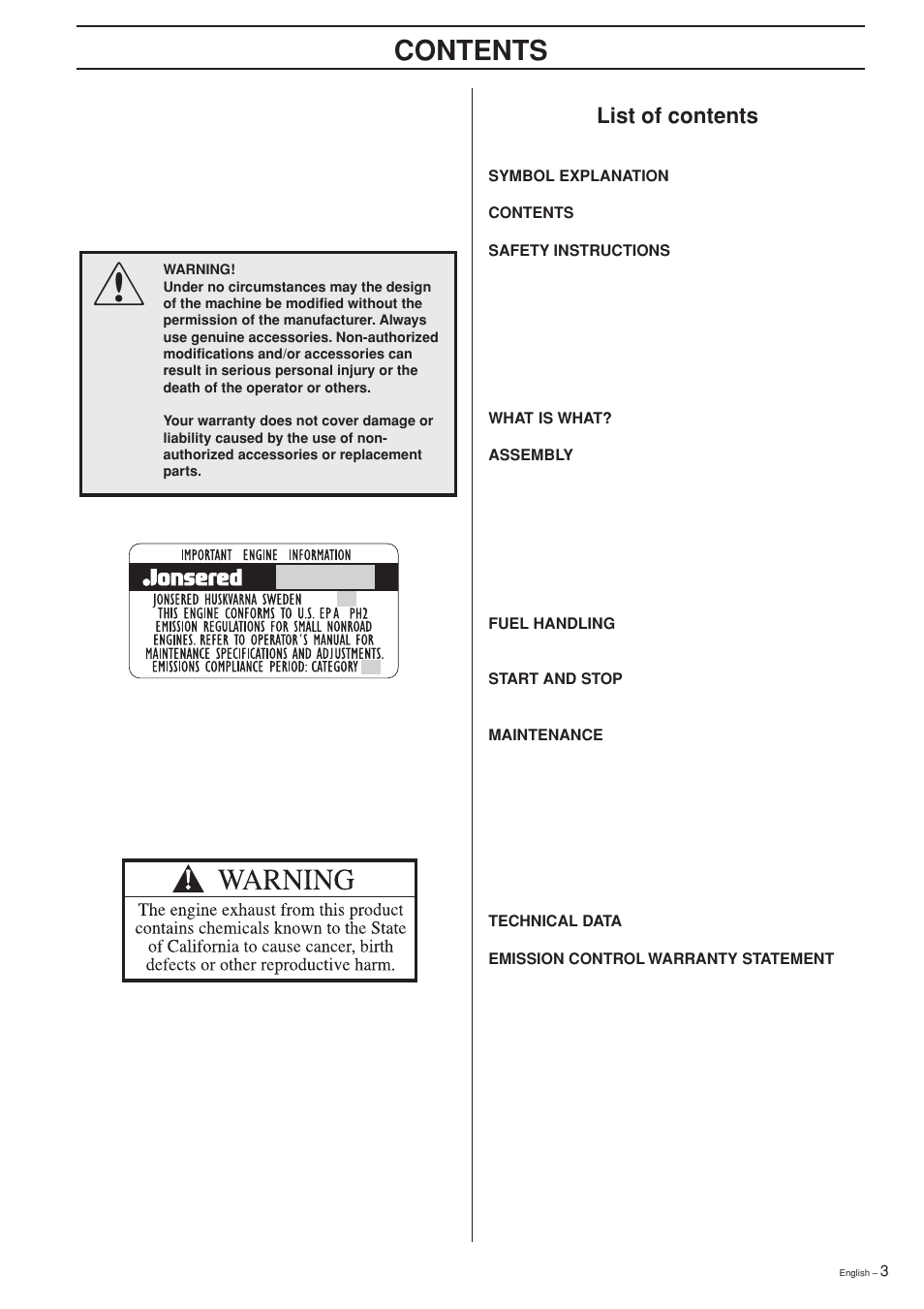 Jonsered GR 2126D User Manual | Page 3 / 32