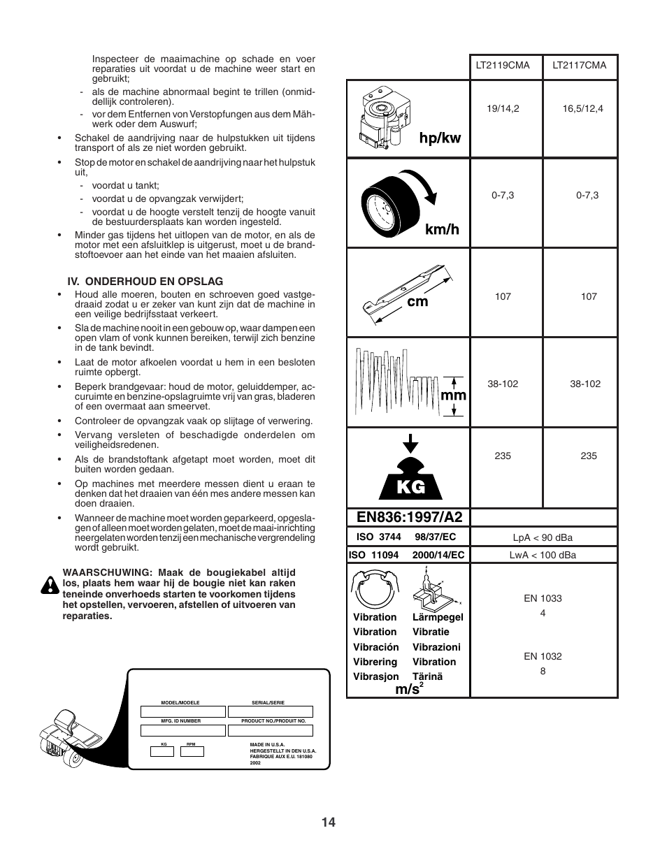 Jonsered LT2119CMA User Manual | Page 14 / 88