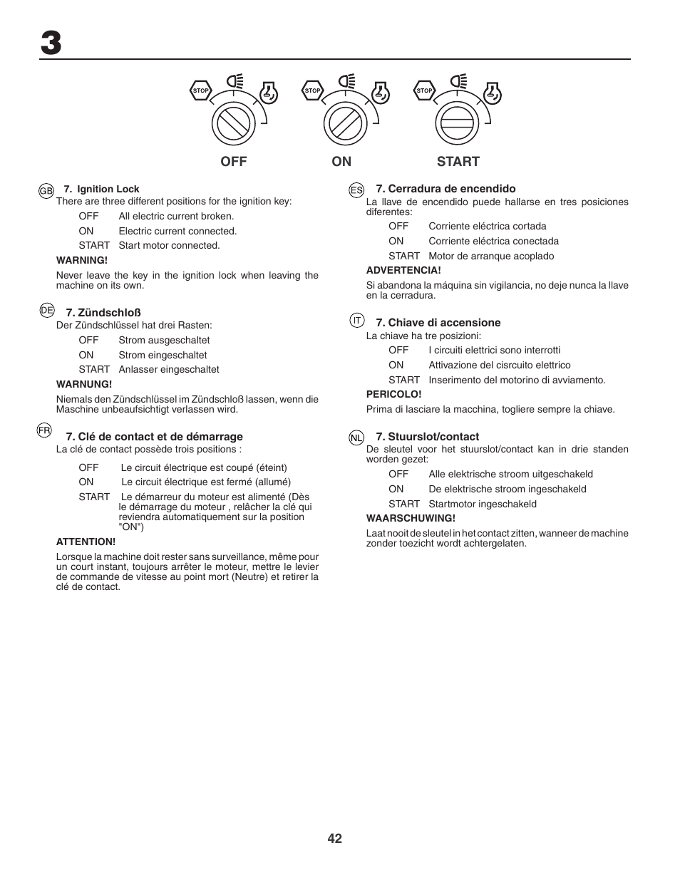 42 off on start | Jonsered LT2119CMA User Manual | Page 42 / 88