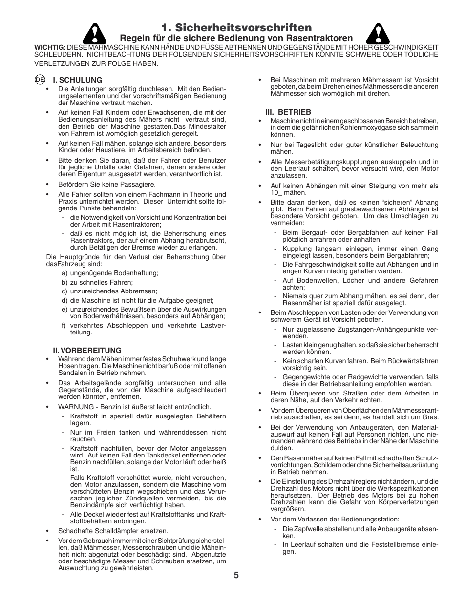 Sicherheitsvorschriften | Jonsered LT2119CMA User Manual | Page 5 / 88
