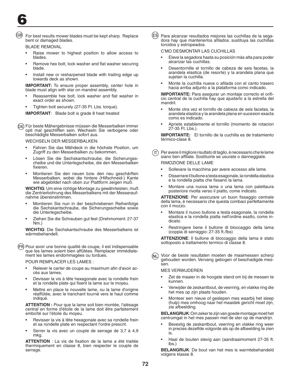 Jonsered LT2119CMA User Manual | Page 72 / 88