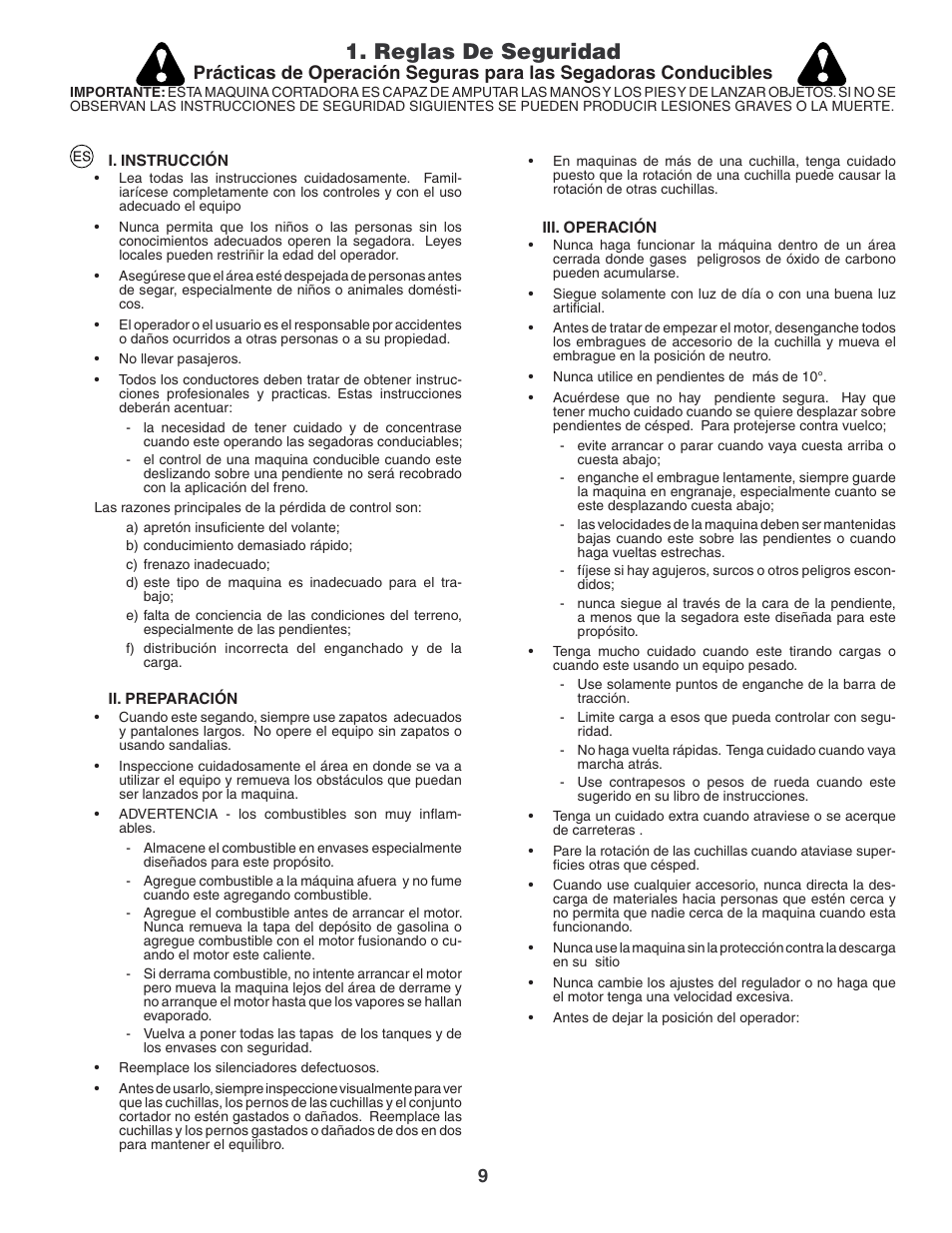 Reglas de seguridad | Jonsered LT2119CMA User Manual | Page 9 / 88