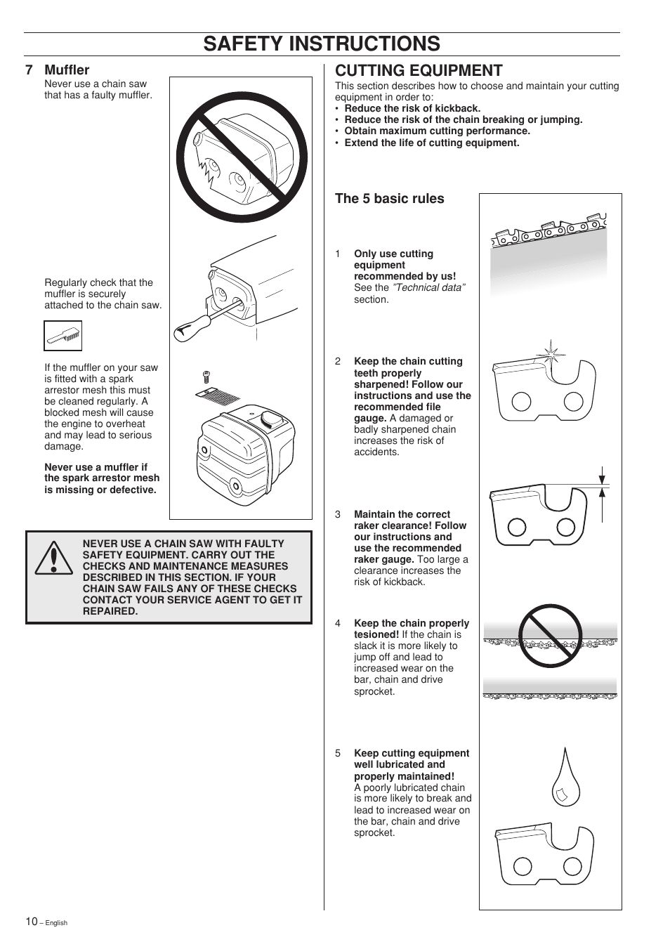 Safety instructions, Cutting equipment, 7 muffler | The 5 basic rules | Jonsered 2141 User Manual | Page 10 / 36