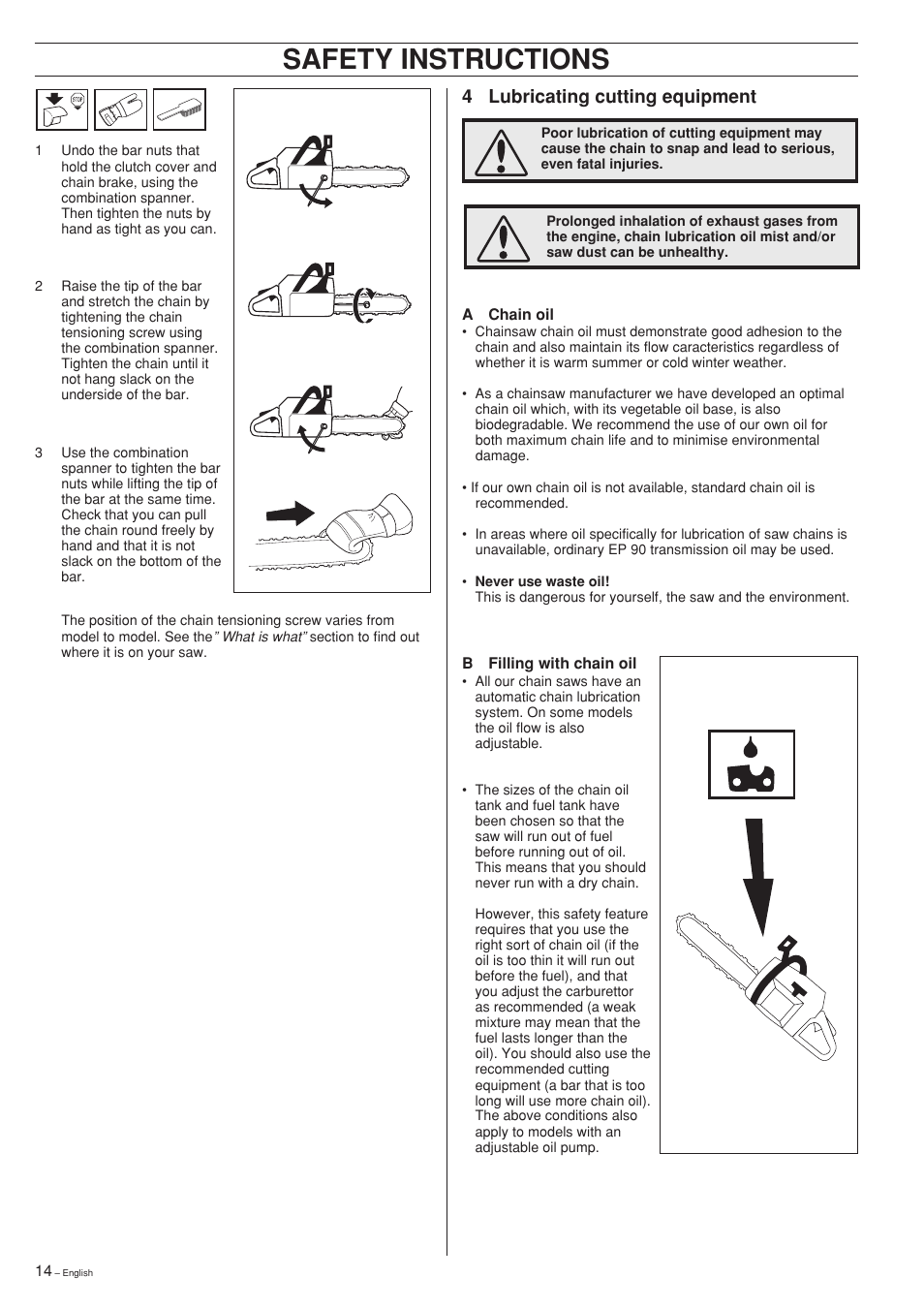 Safety instructions, 4 lubricating cutting equipment | Jonsered 2141 User Manual | Page 14 / 36