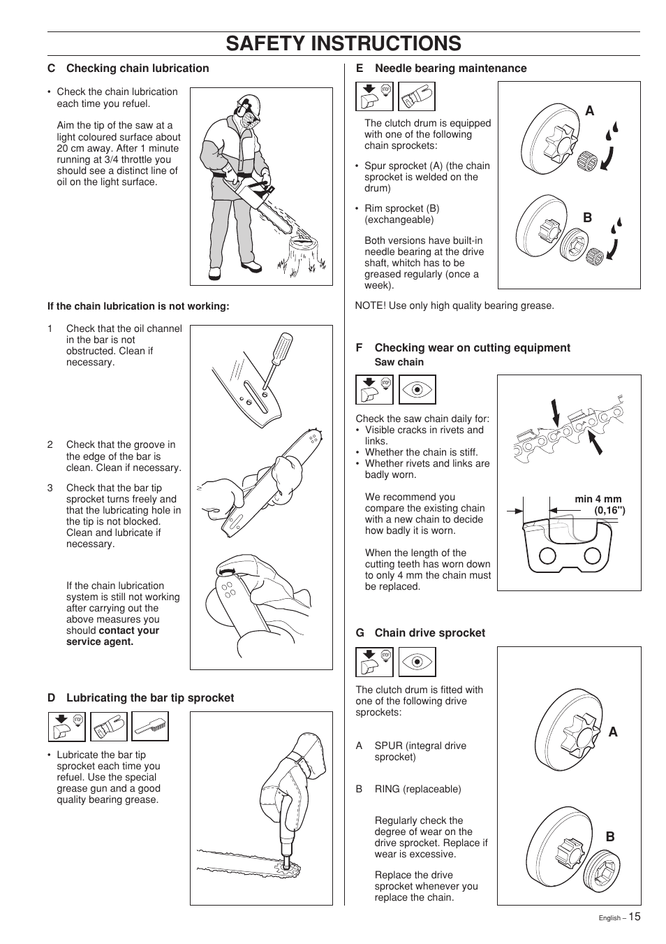 Safety instructions | Jonsered 2141 User Manual | Page 15 / 36
