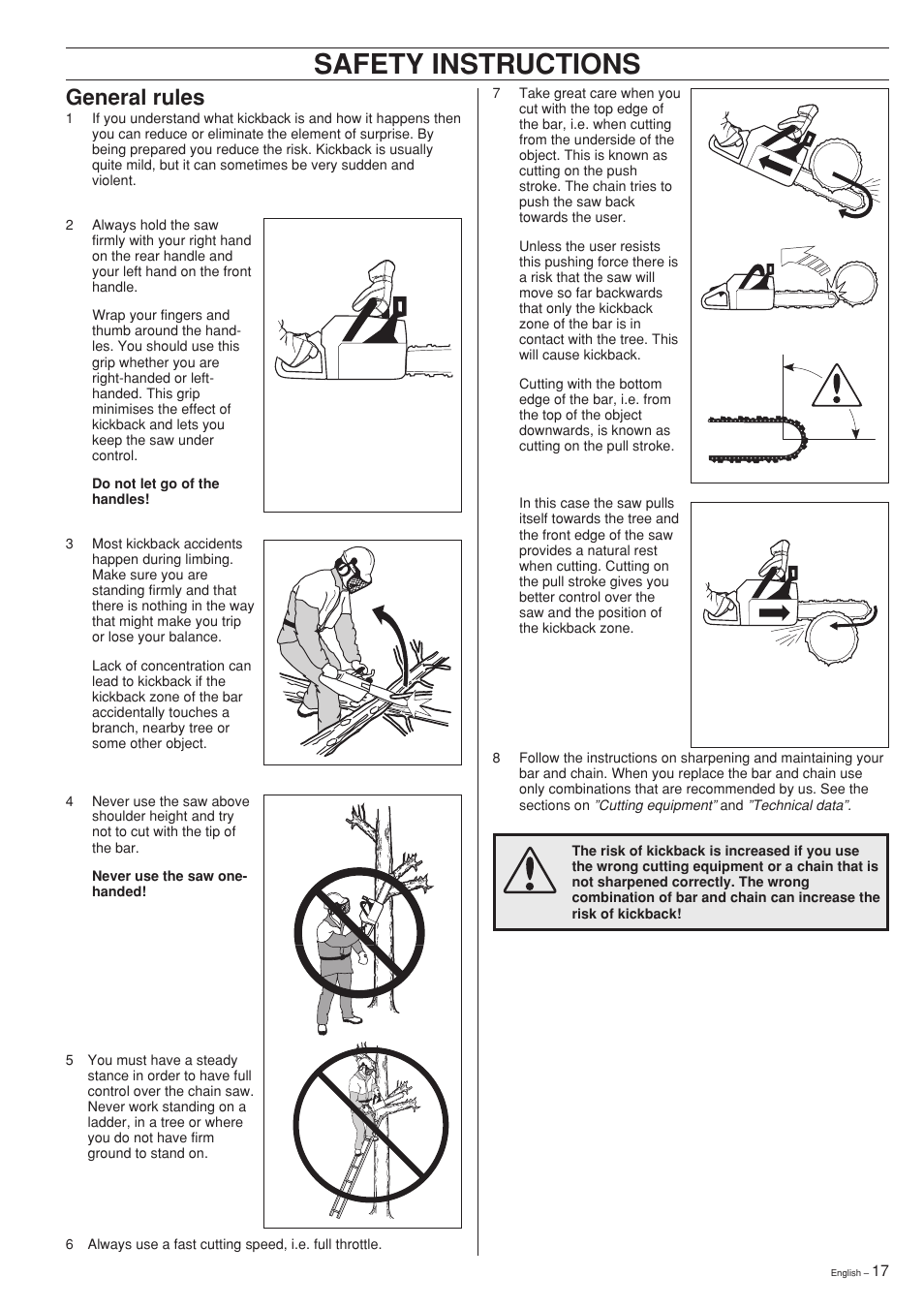 Safety instructions, General rules | Jonsered 2141 User Manual | Page 17 / 36