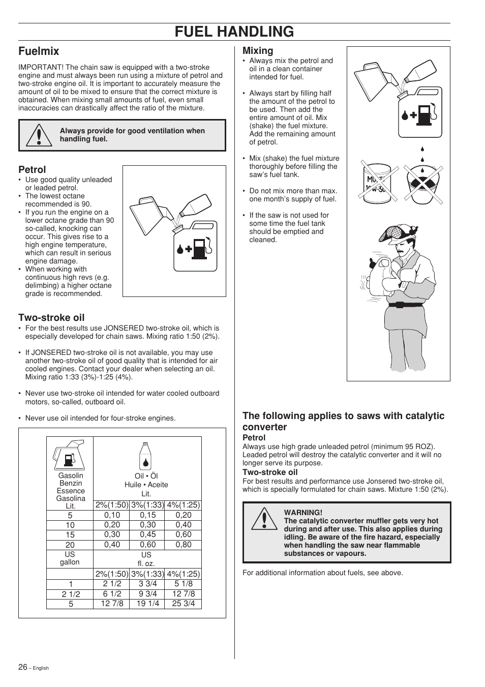 Fuel handling, Fuelmix | Jonsered 2141 User Manual | Page 26 / 36