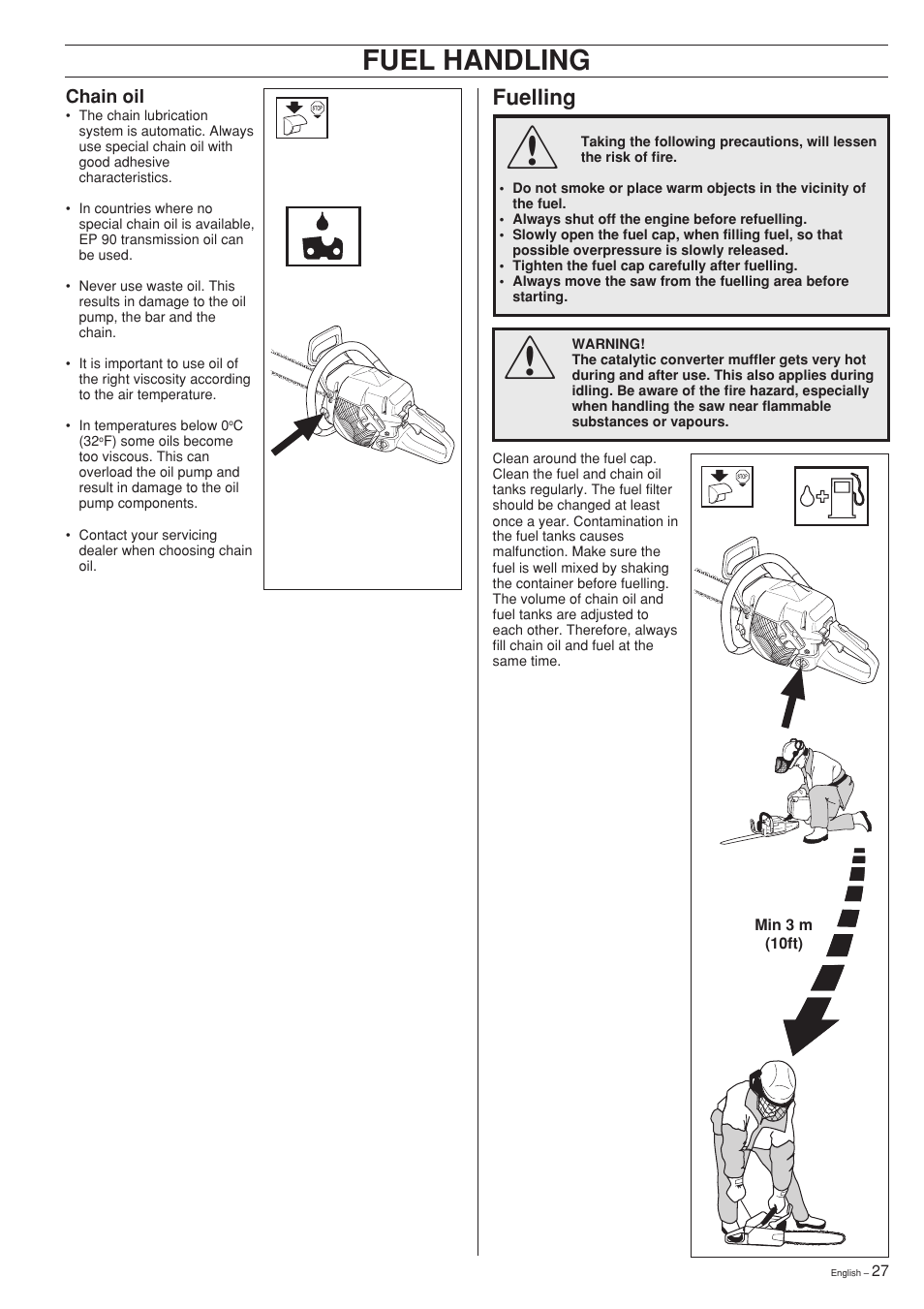 Fuel handling, Fuelling | Jonsered 2141 User Manual | Page 27 / 36