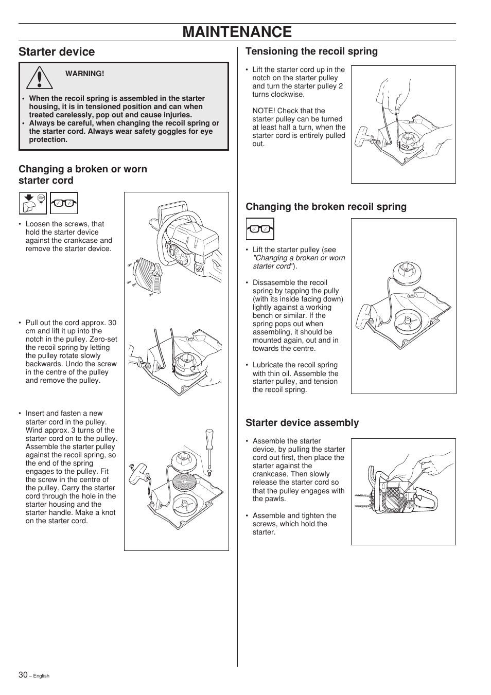 Maintenance, Starter device | Jonsered 2141 User Manual | Page 30 / 36