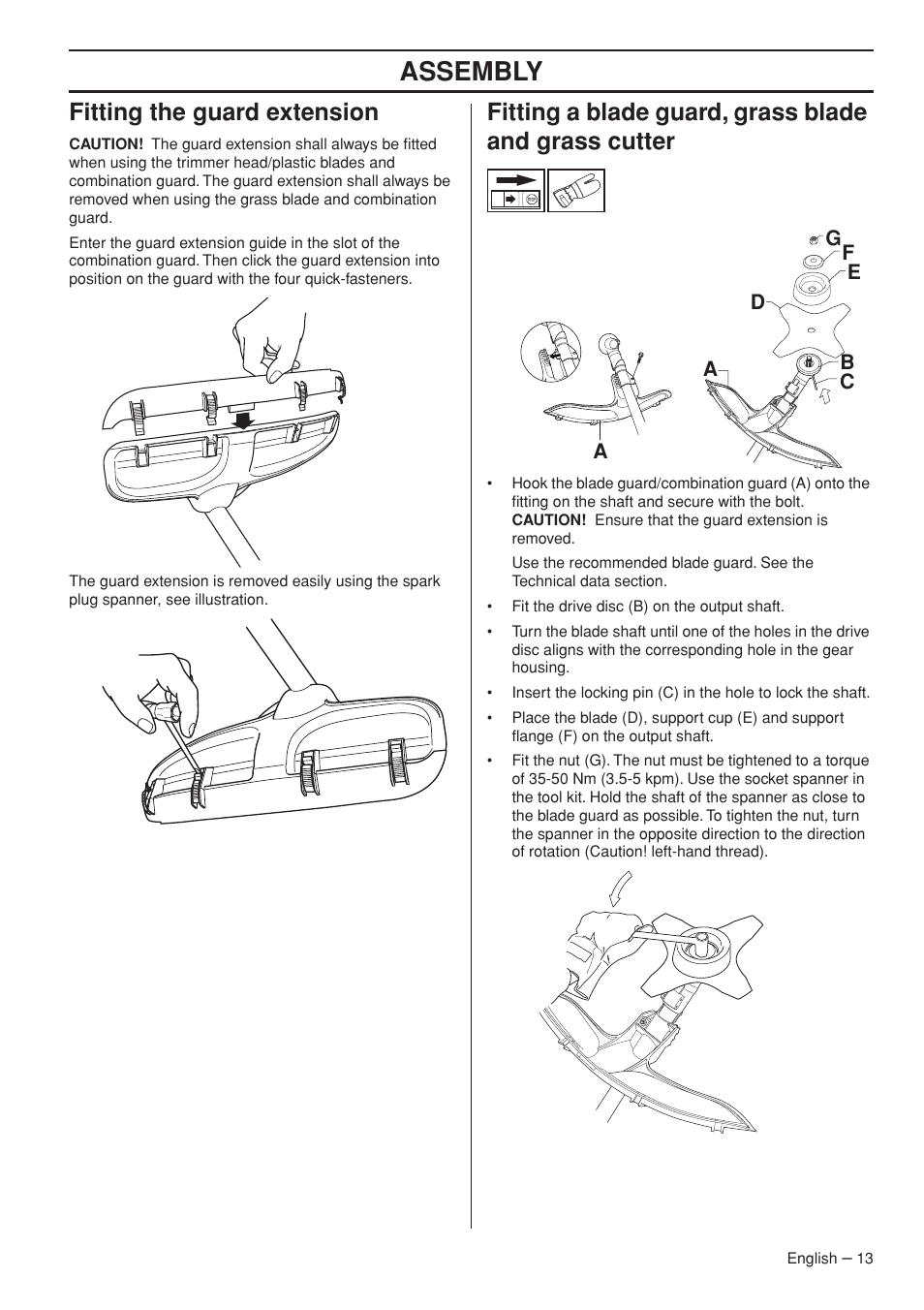 Fitting the guard extension, Assembly | Jonsered GC2236 User Manual | Page 13 / 36