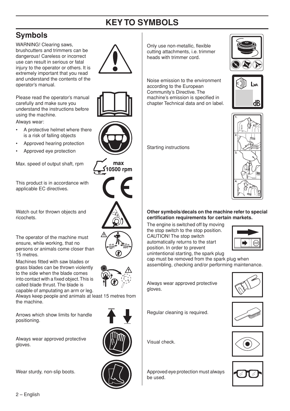 Symbols, Key t o symbols | Jonsered GC2236 User Manual | Page 2 / 36