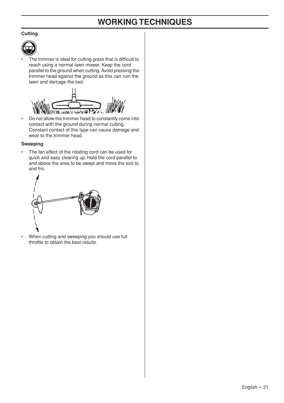 Working techniques | Jonsered GC2236 User Manual | Page 21 / 36