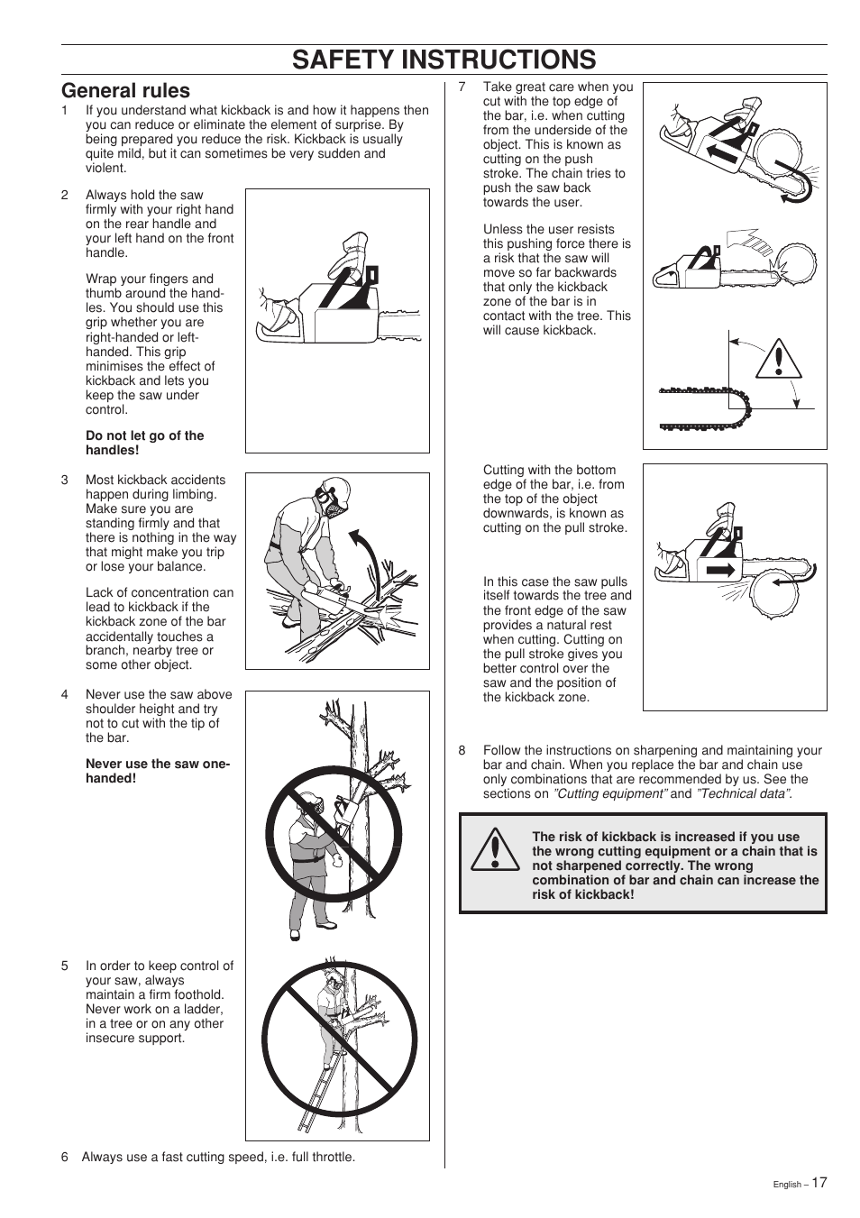 Safety instructions, General rules | Jonsered 2150 User Manual | Page 17 / 36