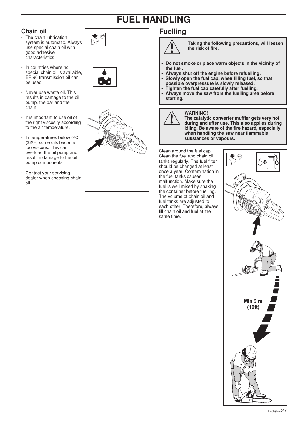Fuel handling, Fuelling | Jonsered 2150 User Manual | Page 27 / 36