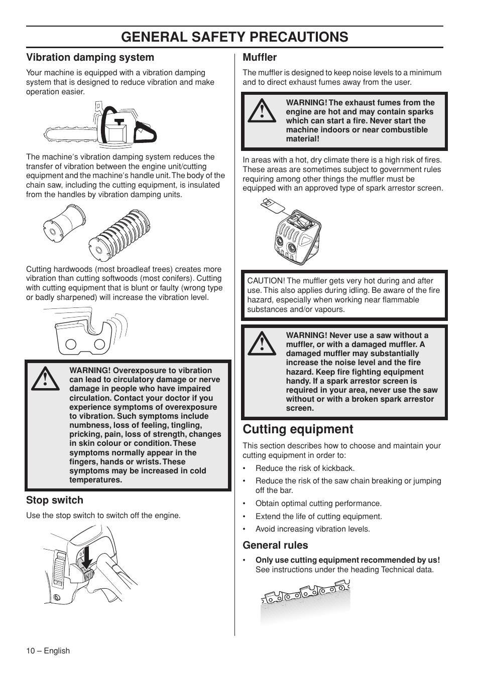 General safety precautions, Cutting equipment | Jonsered CS 2250S User Manual | Page 10 / 44