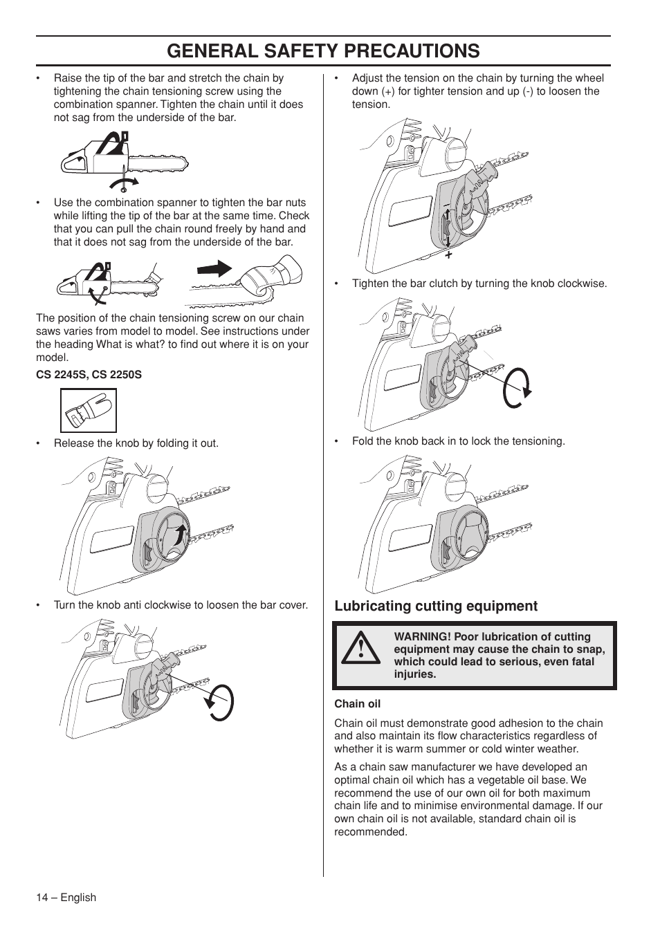 General safety precautions | Jonsered CS 2250S User Manual | Page 14 / 44