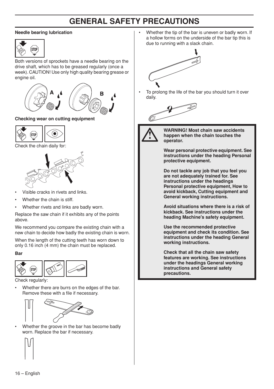 General safety precautions | Jonsered CS 2250S User Manual | Page 16 / 44