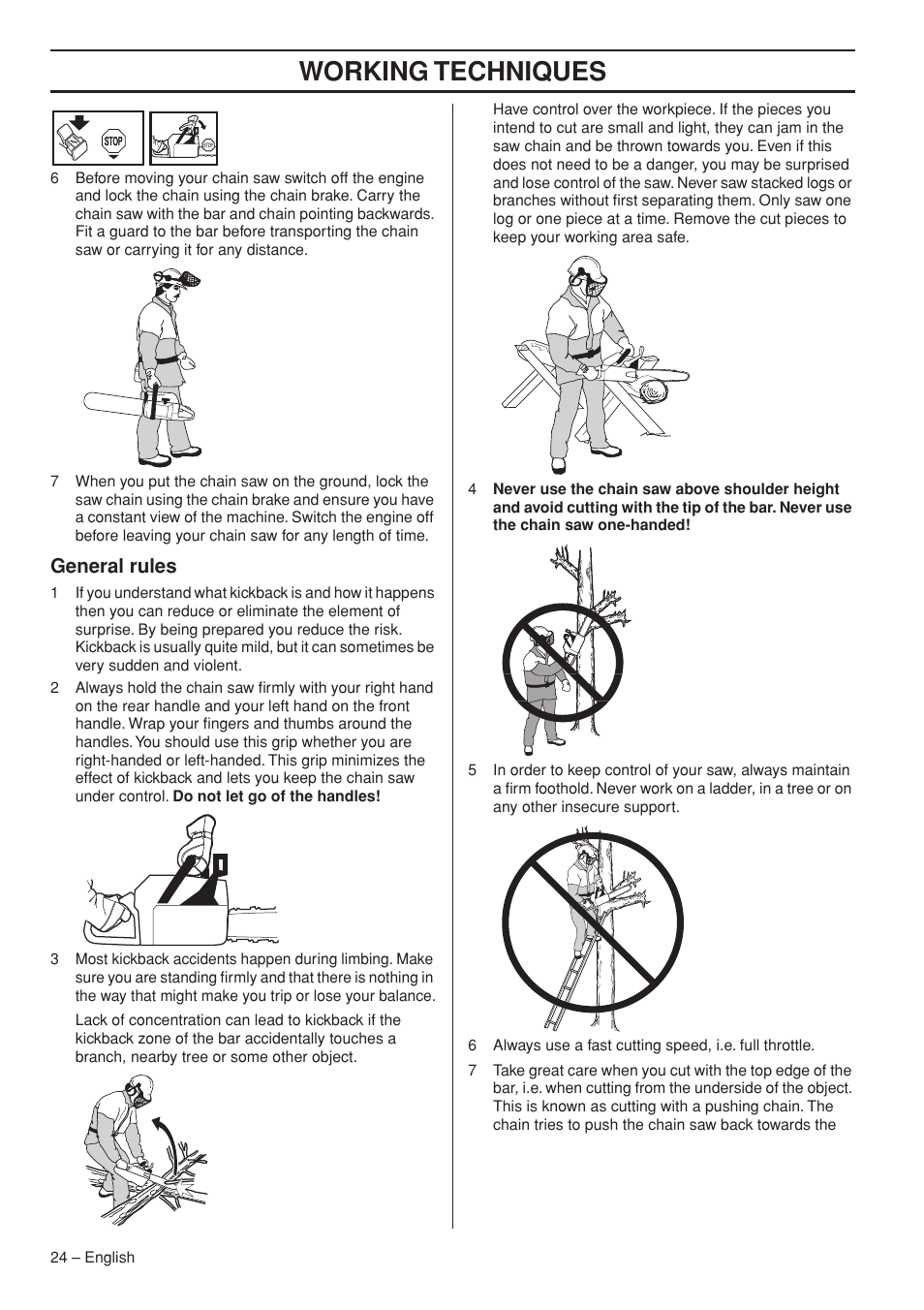 Working techniques, General rules | Jonsered CS 2250S User Manual | Page 24 / 44