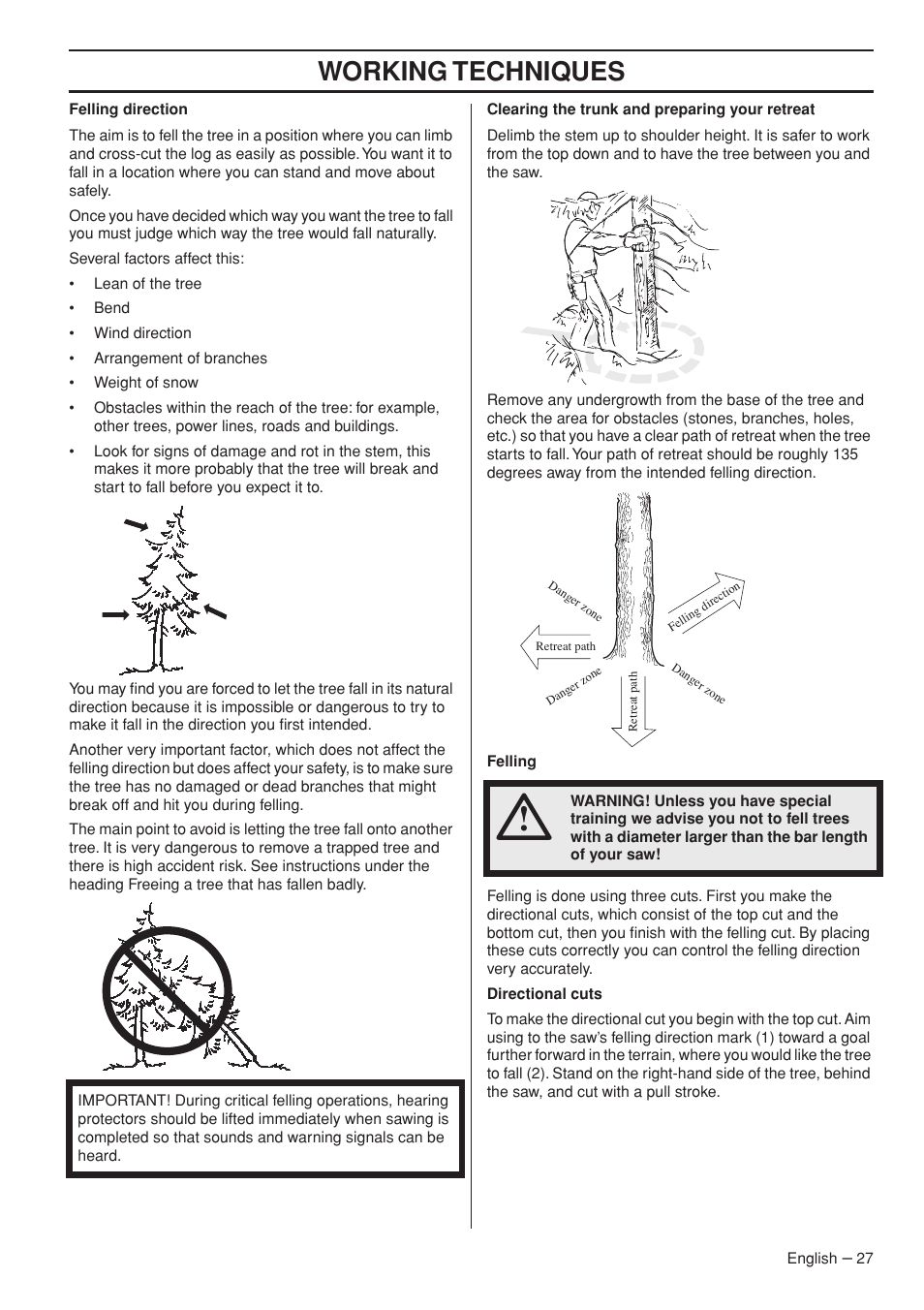 Working techniques | Jonsered CS 2250S User Manual | Page 27 / 44
