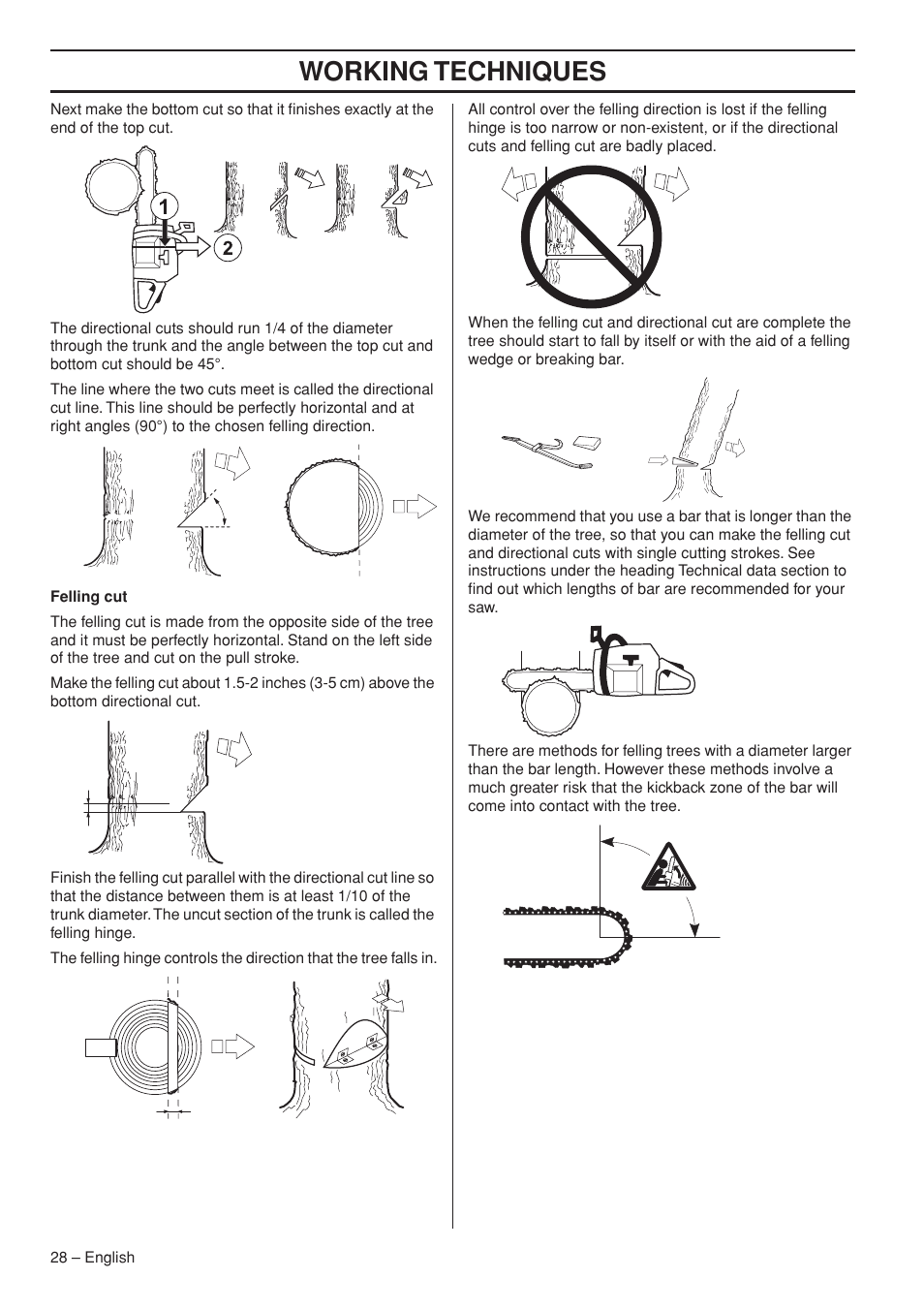 Working techniques | Jonsered CS 2250S User Manual | Page 28 / 44