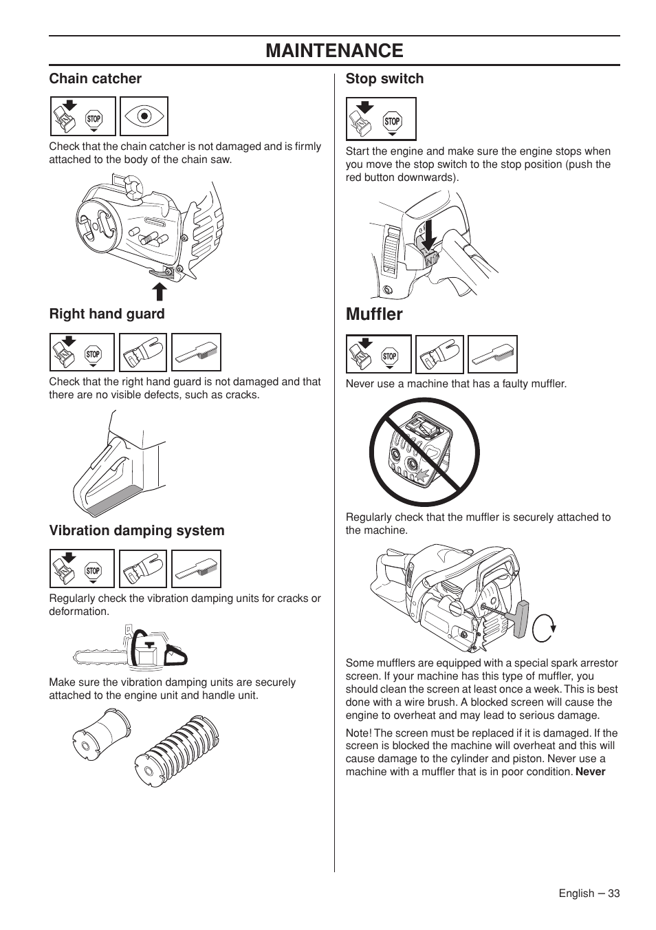Maintenance, Muffler | Jonsered CS 2250S User Manual | Page 33 / 44